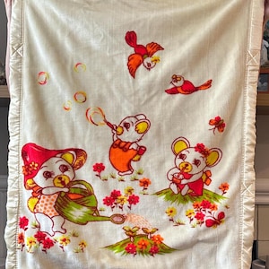 Vintage Plush Baby Blanket with Vibrant Graphic | Vintage Bear Neon Baby Blanket
