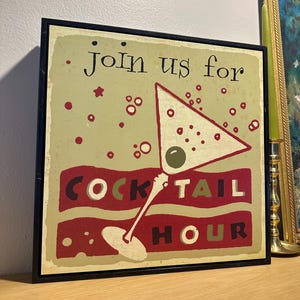 Vintage Cocktail Hour Wandkunst | 70er Cocktailbar mit Aufschrift MCM Style