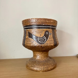 Vintage Mexican Pottery | Handmade Pot with Tonala Bird Carving | Textured Flower / Plant Pot