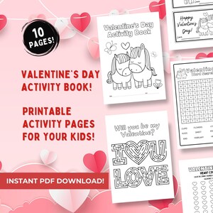 Printable Valentine&#39;s Day Activity Book | Valentine&#39;s Day Activity Book for Kids | Instant Digital Download | Valentine Coloring Book