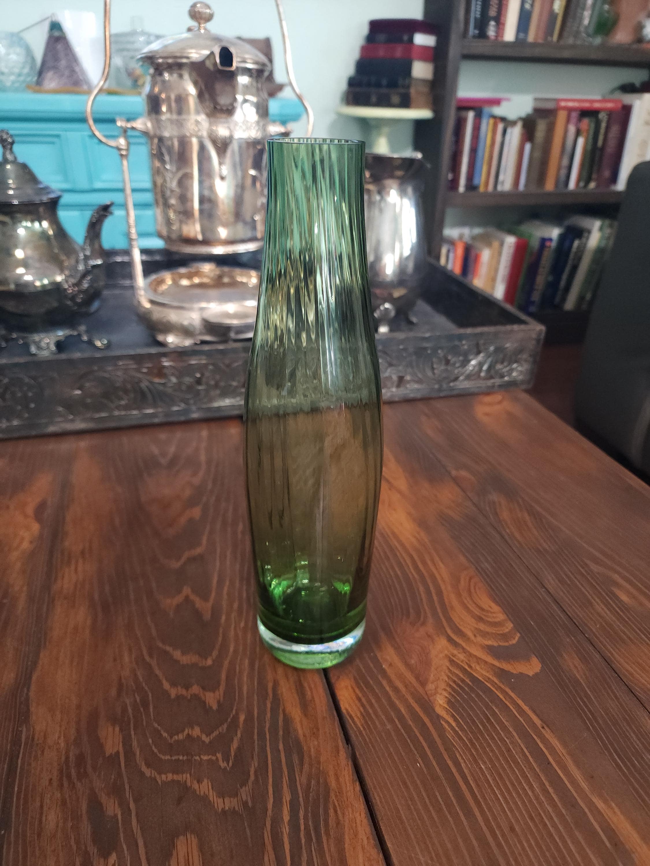 Vintage Villeroy & Boch Green Optic Ribbed Glass Vase Mid-Century