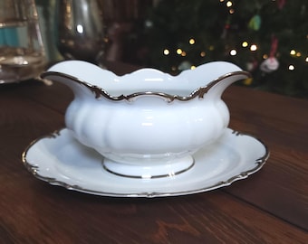 Salsera de porcelana vintage Hutschenreuther Sylvia con plato inferior, Baviera