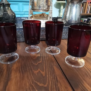 Vintage Luminarc Ruby Red Glasses Set of 4 Cranberry Glass Goblets Made in France