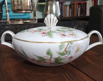 Cuenco para servir vintage Narumi de porcelana fina con ribete dorado floral