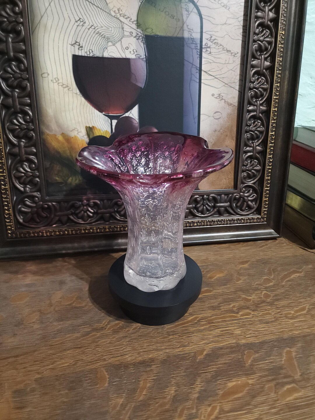 Pink Ruffle Rim Cranberry Pink Ruffled Rim Art Glass Vase – Controlled Bubble Studio ...