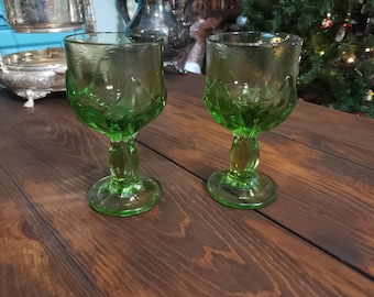 Copas Tiffin-Franciscan Green Optic – Copas de vino de vidrio prensado – Juego de 2