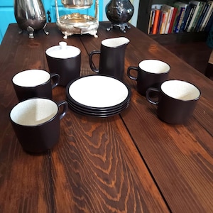 Vintage Mikasa Terra Stone koffieset &#39;vanille&#39; – 10-delig – aardewerk uit de jaren 70 – Japan