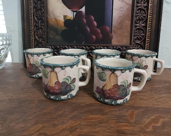 Juego de 6 tazas de café vintage con diseño de frutas, decoración rústica para cocina.