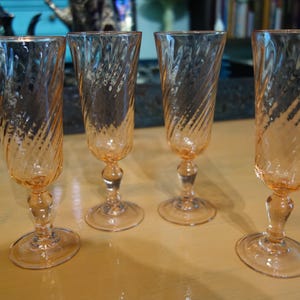 Vintage Arcoroc Rosaline Pink Wine Goblets - French Swirl Stemware, Set of 4