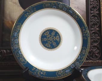 Juego de 8 platos de pan Royal Doulton Carlyle, azul y dorado, de porcelana fina, fabricados en Inglaterra.