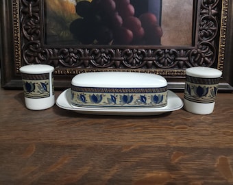 Mantequera Mikasa Intaglio Arabella con salero y pimentero – Juego de repuesto de cerámica