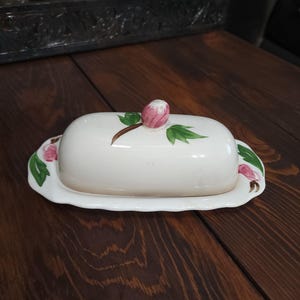Vintage Continental Kilns Ceramic Butter Dish: Hand Painted 1940s Kitchenware