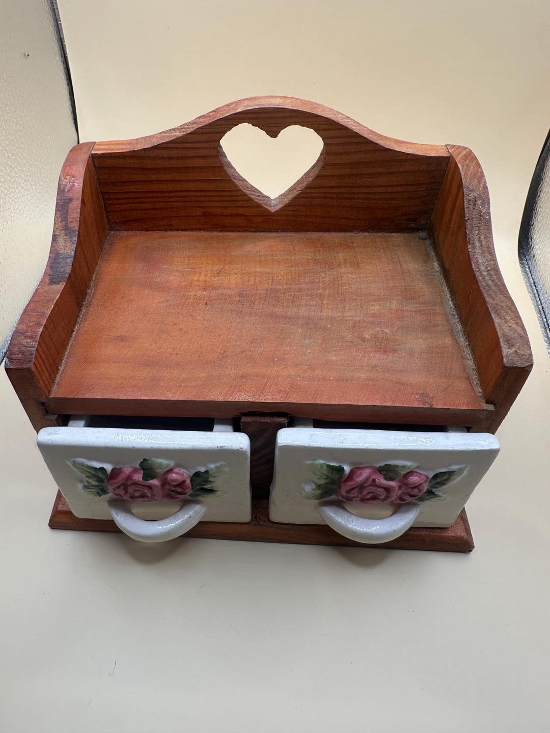 Vintage Wooden Spice Drawer Organizer With Ceramic Rose Knobs | Rustic ...