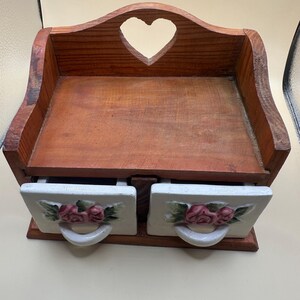 Vintage Wooden Spice Drawer Organizer with Ceramic Rose Knobs | Rustic Farmhouse Storage | Cottage Kitchen Decor