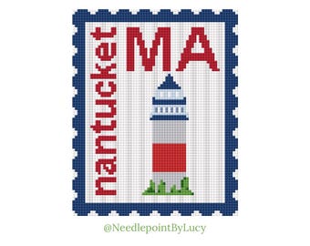 Nantucket Massachusetts Lighthouse Stamp Needlepoint Chart Download PDF
