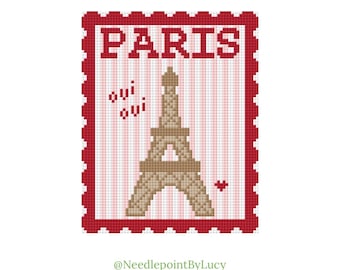 Paris France Eiffel Tower Stamp Travel Needlepoint Chart Download PDF