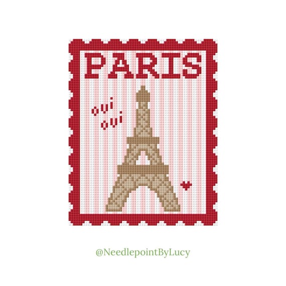 Paris France Eiffel Tower Stamp Travel Needlepoint Chart Download PDF