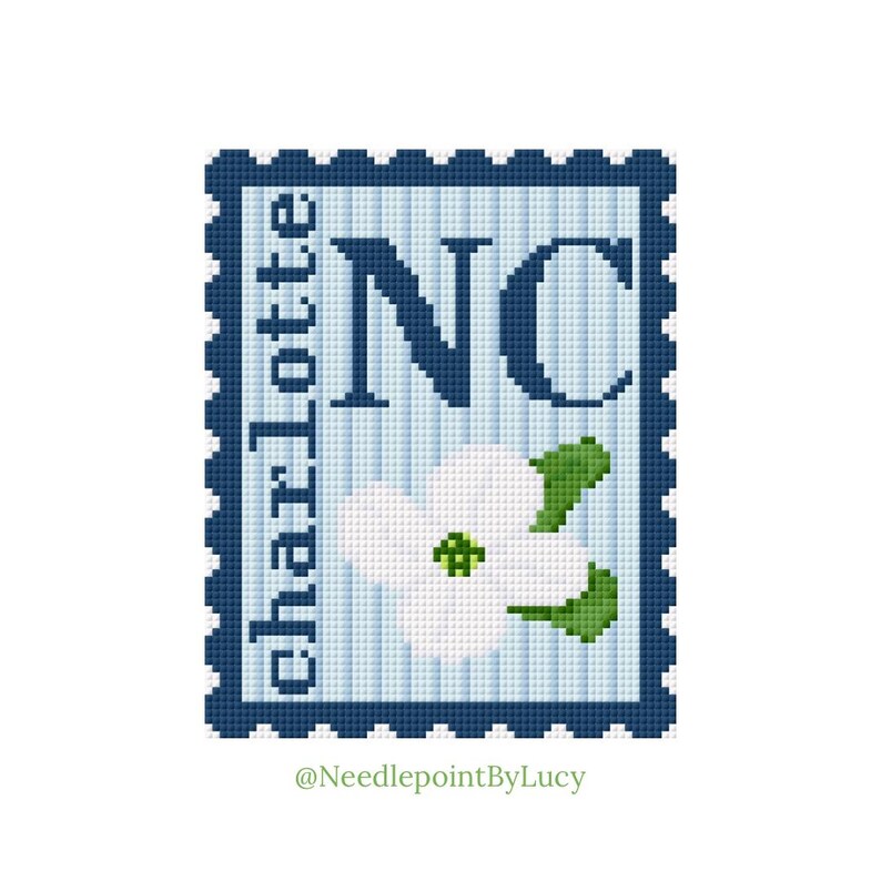 North Carolina (Raleigh + Charlotte) Dogwood Flower Stamp Needlepoint Chart PDF image 2
