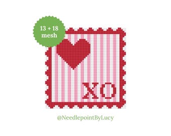 Love Heart XOXO Stamp Travel Needlepoint Chart Download PDF  (13 & 18 mesh)