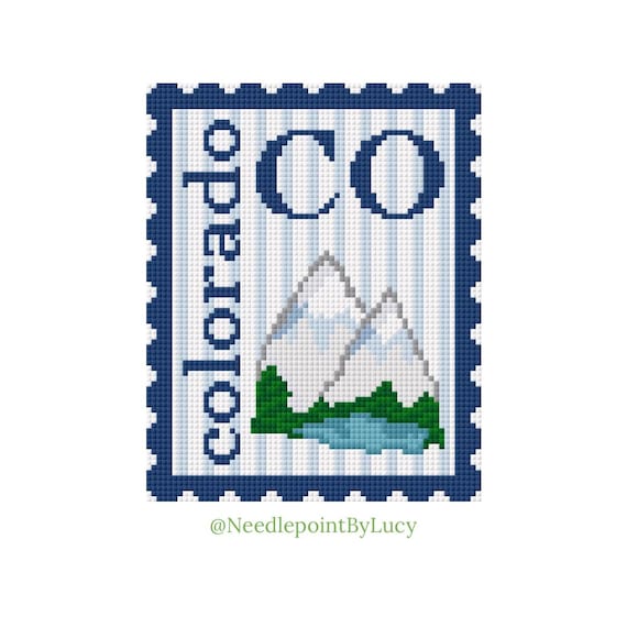 Colorado Rocky Mountains Stamp Travel Needlepoint Chart Download PDF