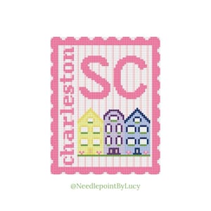 Gráfico de bordado con sellos Rainbow Row de Charleston, Carolina del Sur, SC, descarga PDF