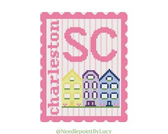 Charleston South Carolina SC Rainbow Row Stamp Needlepoint Chart Download PDF