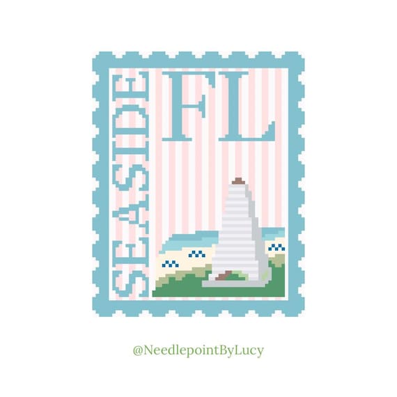 Seaside Florida 30A Beach Stamp Travel Needlepoint Chart Download PDF