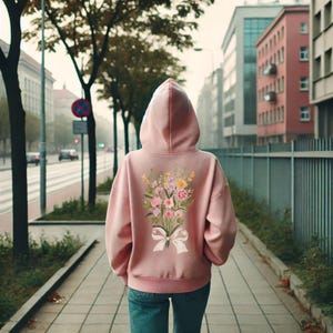 Women&#39;s Flower Hoodie, Floral Sweater, Feminine Hooded Sweatshirt, Cute Spring Apparel