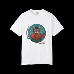 Funny Catfish Shirt – CAT-FISH Cartoon Pun Tee – Cute Cat + Fish Mashup – Unisex T-Shirt Gift for Cat Lovers