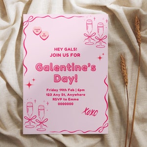 Convite para o dia das Galentines Convite para o dia dos namorados Cartão para o dia das Galentines Noite das meninas Jantar Brunch Flyer Convite Mon Cheri preppy