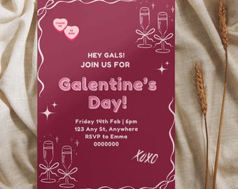 Galentines-daguitnodiging Valentijnsdag Galentine-uitnodiging Galentines-dagkaart meisjesavond diner brunch flyer preppy Mon Cheri-uitnodiging