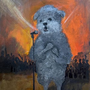 Singing Dog Painting: Original Acrylic Art on Canvas, 8x10in handmade home decor