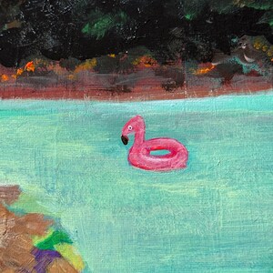 Surreal Animal Pool Party Painting: Original Acrylic Art home decor 16x20 in image 5