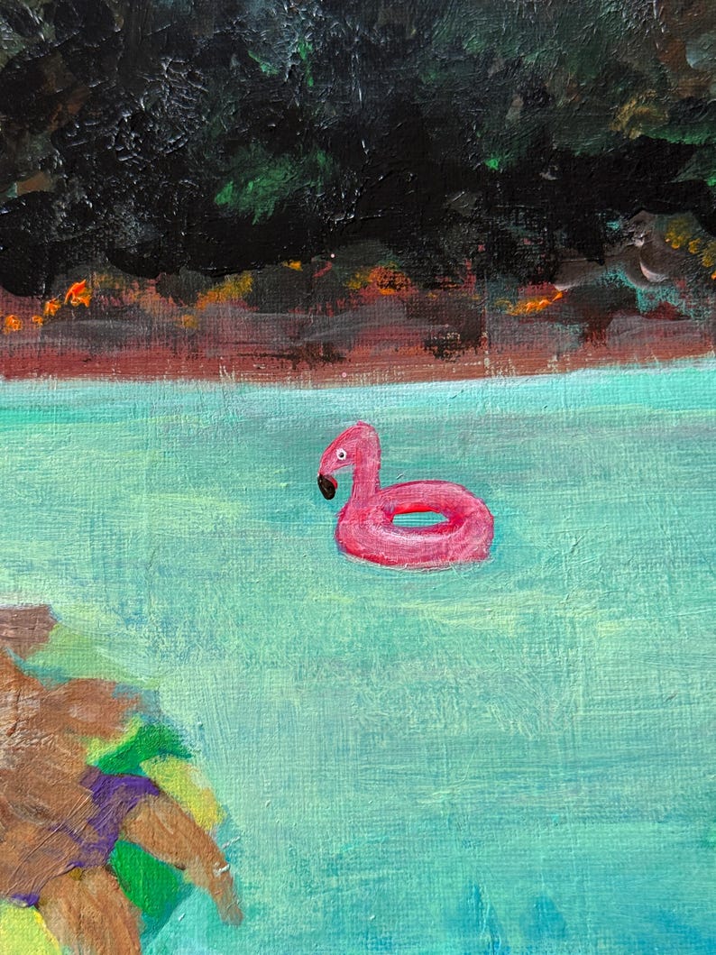 Surreal Animal Pool Party Painting: Original Acrylic Art home decor 16x20 in image 5