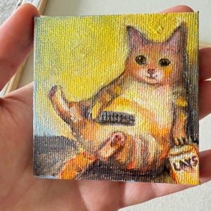 Tabby Cat Painting: Original small canvas, Acrylic Art handmade home decor