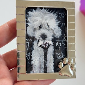 Mini Poodle Painting: gift for Teacher, Framed art 2x3 handmade home decor