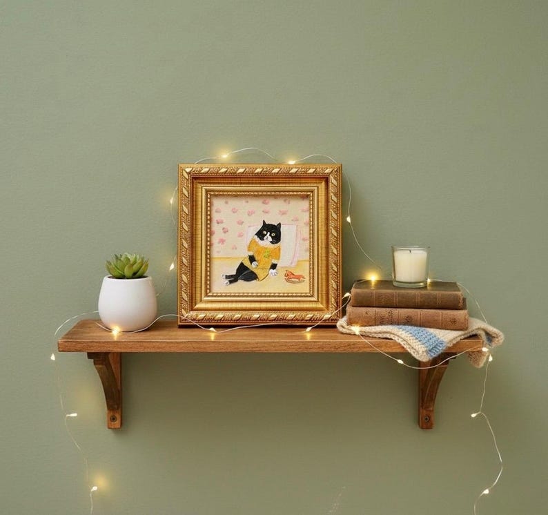 Cat Painting Original in Gold Frame, Acrylic Mini Painting 4x4 - Etsy