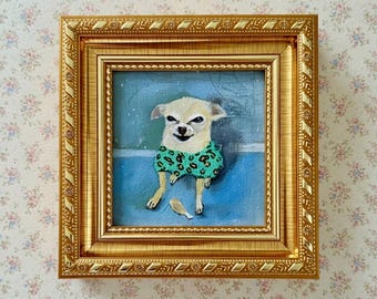 Malowanie akrylowe Chihuahua, mem z psem, zabawny, oryginalny wystrój