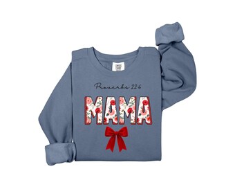 Felpa con fiocco rosso e scritta "Floral Mama"