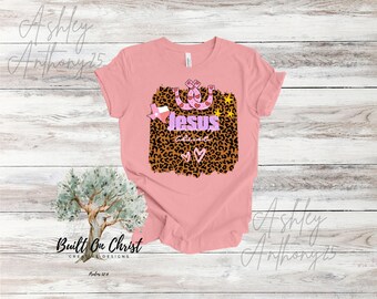 Bella Canvas / Maglietta Jesus Texas con stampa leopardata, T-shirt / Fede, Stella Solitaria, Stampa Animalier