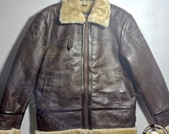 Handmade Brown Shearling Leather Bomber Jacket, Leon Kennedy Inspired