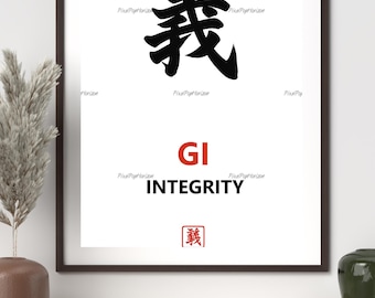 Custom Japanese Kanji Virtues Art: Zen Calligraphy Decor (PNG Digital Download)