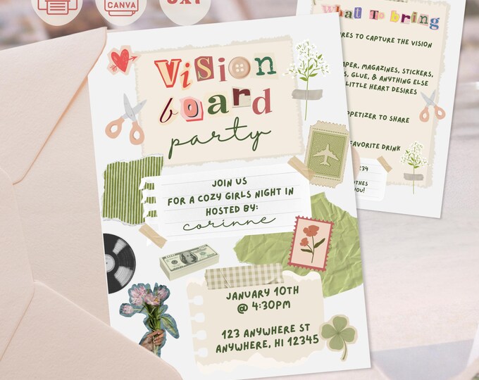 Printable Vision Board Party Invite Template | Editable Canva ...