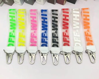 OFF Style Lanyard Keychain – Aesthetic Streetwear Strap, Acrylic Transparent Key Holder, Cute Bag Charm, Wrist Strap for Keys & ID