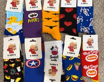 Men's Funny Crew Socks | 10 Pairs, Colorful Novelty Gift Set