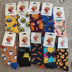 10 Pairs Fun Pattern Socks Set – Colorful Novelty Crew Socks for Adults – Cartoon, Food, Animals & Funny Designs – Perfect Gift Set