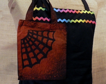 Extra Small Black Tote with Spider Web Bleach Pattern