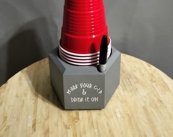 Portavasos para fiestas con marcador, organizador de bebidas impreso en 3D, organizador de vasos con marcador, ideal para fiestas y reuniones,