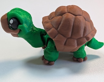 3D Printed Articulated Baby Turtle Figurine Poseable Flexi Tortoise Desk Toy Gift