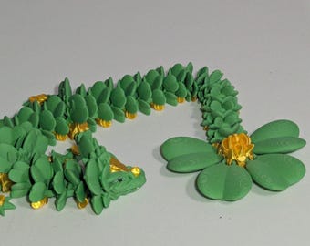 Clover Dragon Articulated 3D Printed Lucky Fidget Toy Multi-Joint Fantasy Creature Irish Shamrock
